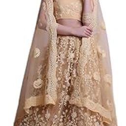 Beige Color Embroidery Net Fabric Lehenga Choli With Dupatta For Womens-image-80