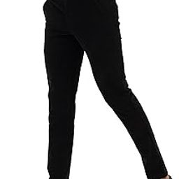 Men Slim Fit Black Corduroy Cotton Stretch Chinos-image-10