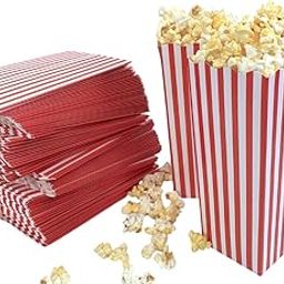 100 Pack Popcorn Box Disposable Container, 7.75 Inches tall, Cardboard Red and White Striped Popcorn Box, Parties, Movie Night, Snack-image-55