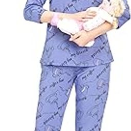 Women's Cotton Cup & Saucer Printed Nursing & Maternity Night Suit Set Of Top & Pajama Set Feeding Night Dress 5799-image-41