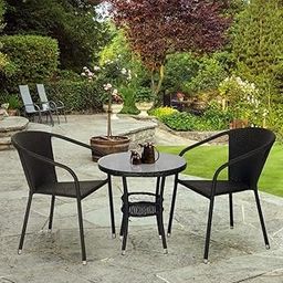 Garden Patio Seating Chair and Table Set with Glass Balcony Outdoor Furniture with 1 Tables and 2 Chair Set (Black)-image-49
