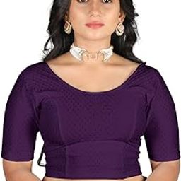 Women's Slim Fit Readymade Stretchy 100% Pure Cotton Dobby Elbow Length Saree Blouse-image-71