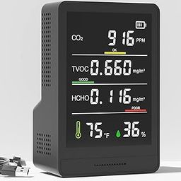 5-in-1 Professional Indoor Air Quality Monitor Indoor Portable CO2 Monitor | Temperature | Formaldehyde Detector | Humidity TVOC | Air Quality Tester - Confined Space Clean Air Monitor (Black)-23