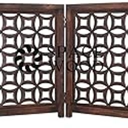 SPACE WOOD Wooden Foldable 2FT Partition, Room Divider, Wall Panel, Screen Best for Home and Kitchen Living Room and Safety Pet Fence Gate Partition for Kids & Dogs (4 Panel Brown) (4 Panel Design 2)-image-50