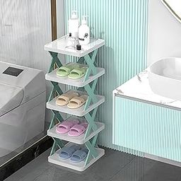 NYALKARAN Plastic Shoe Rack for Home - Stackable Shoe Stand Organizer for Bedroom & Entryway, Collapsible Footwear Storage Shelf, Multi-Purpose Corner Tower, Easy Assembly (Green, 5 Layer)-image-72