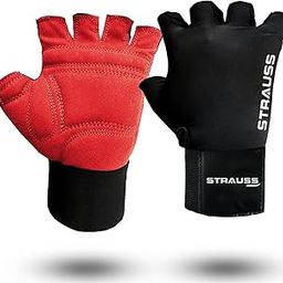 Strauss Suede Gym Gloves for Weightlifting, Training, Cycling, Exercise & Gym | Half Finger Design, 8mm Foam Cushioning, Anti-Slip & Breathable Lycra Material, (Red/Black), (Small)-image-95