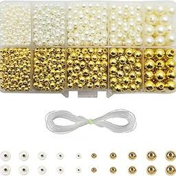 RelicMani Pearl Moti Beads Kit | Beads for Jewellery Making & Craft | Rectangle Organizer Box with 3-8mm Pearls for Aari Work, Rakhi, DIY Projects (Offwite Gold)-image-32