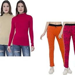 Women's Combo Pack- Woolen Warm Full Sleeves High Neck/skivvy and Cotton Printed Track Pants/Lower (Pack of 4)-picture-1