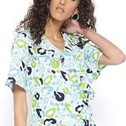 Women White & Blue Printed Wrap Top-White-image-3