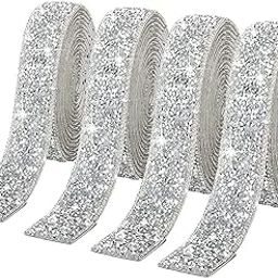 MAYCREATE® 4 Rolls Self Adhesive Bling Rhinestone Strips Diamond Ribbon, Glitter Resin Diamond Belt Sparkling Ribbon Stickers Wrap Crystal Roll for Wall Decoration, DIY Arts Crafts-picture-11