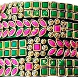 Neta Jewels Silk thread bangles kundan bangles Gold colour for use set of 14for women/girls-image-0