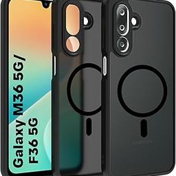 RIGGEAR Shockproof Sleek Hybrid Armor Magnetic Back Cover Case Compatible with MagSafe Accessories for Samsung Galaxy M36 5G / F36 5G (Smoke Black Matte PC + Black TPU Bumper)-image-53