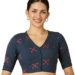 Women's Cotton Multicoloured Ikat Readymade Saree Blouse-image-50