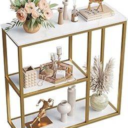 Nestora Home Console Table, Small Entryway Table with Storage Shelves 12'' Narrow Sofa Table Modern Hallway Table for Living Room 31.5" x12''x31.5'' White-10