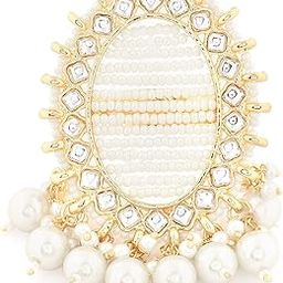 Gold Tone Multi Pearl Strands Ethnic Kundan Adjustable Finger Ring For Women-ZPFK11422-image-1