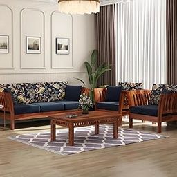 BEDOKI Solid Sheesham Wood 6 Seater Sofa Set for Living Room | Solid Wood 3+2+1 Sofa Sets Furniture for Home & Office (Brown Finish) (Teak Navy Blue, 5 Seater)-image-83