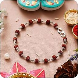 Rudraksha with 925 Sterling Silver Bracelet Rakhi for Brother with Roli Chawal Pack-image-42