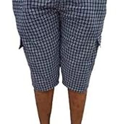 Men's Cotton Checkered Printed 3/4 Capri, Shorts, Blue- Pack-of -1-17