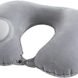 Portible Full Comfort Portable Push Button Inflatable U-Shaped Neck Pillow | Soft Fabric Travel Pillow for Airplane, Car, Office, Home | Automatic Air Cushion Head & Neck Support (Gray)-image-81