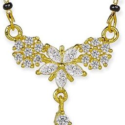 AD Mangalsutra Gold Plated CZ Diamond With Black Beads Single Strand Mangalsutra with Earrings for Women & Girls (AD Mangalsutra)-image-38