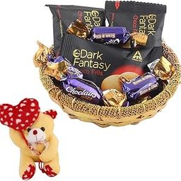 SFU E Com Dark Fantasy And Eclairs Gift Combo | Valentine Heart Teddy Bear With Chocolate Combo | Valentine Chocolate Hamper | 1113-29