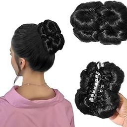 VIVIAN Hair Accessories For Women Stylish - Messy Bun Hair Extension - Juda Hair Buns - Artificial Fake Donuts Maker - 4 Flower Design with Clutch - 1 Pc - Natural Black-image-90