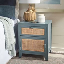 GF Furniture Cane-Front Blue Nightstand – 1 Drawer 1 Cabinet Side Table, Rattan Accent, Bedside Storage Unit for Bedroom or Living Room-image-42