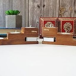 Culturway Wood Tealight Candle Holders for Home Decor Tealight Stand 3 Steps (Set of 2, Brown)-image-13