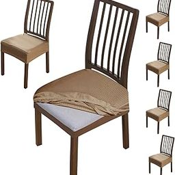 HOKIPO Jacquard Seat Cover for Chair, Stretch Fitted, Removable Washable Furniture Protector Slipcovers, Set of 6, Light Brown (AR-4756-LBR*6)-image-1