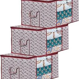 Kuber Industries Paisley Design Non-woven Foldable Underbed/Storage Bag/Wardrobe Organizer With Transparent Window- Pack of 3 (White)-44KM0469-19