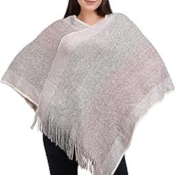 Womens Poncho Sweater V Neck Knitted Striped Pattern Lightweight Pullover Shawls Wraps Capes with Fringes Gifts for Women Girls-picture-33