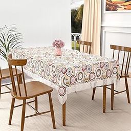 Kuber Industries 48x60 Inch Table Cover | PVC 4 Seater Waterproof & Dustproof Table Protector Cloth/Sheet For Home & Restaurant | Rangoli Print - White-image-74