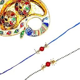 Traditional Decorative Rakhi Thread Bracelet Set with Beads and Tika Chawal Plate, Combo Pack of 3, Multicolour-image-9