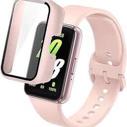 Tobfit Hard PC Protective Case Cover Compatible for Samsung Galaxy Fit 3 Smart Watch, Anti-Scratch and Shockproof Cover with Built-in HD Full Coverage Screen Protector(Pink)-0