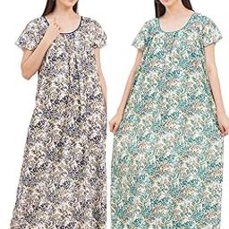 Pure Cotton Combo Nightdress Maxi Gown Nighty for Women Multicolour-image-70