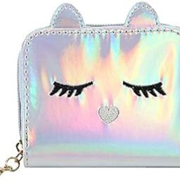 MOCA Holographic Womens Little Girls Kawaii Wallet Womens Girls Ladies Female Short Mini Small Clutch Wallet Purse for Womens Women's Ladies (Silver)-picture-34