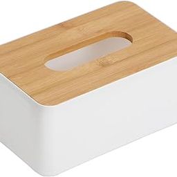 Bamboo Cover Plastic Tissue Box Holder | Tissue Paper Holder Box Case | Tissue Holder Dispenser Organizer for Car Decor Home, 21x12.5x9.5 cm-image-59