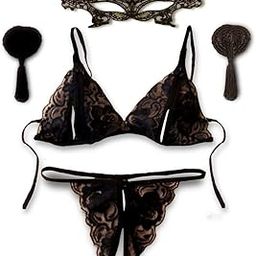 Women Lace Play Time G-String Lingerie Set Of Three - Gift For Anniversary,Valentine'S Day,Birthday,Honeymoon,Gift For Wife,Girlfriend,Bride-To-Be Set Black-picture-28