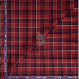 100% Superfine Cotton Red colour with Checkered Pattern Unstitched Shirt Fabric of 1.6 Mts / VV2359J-image-70