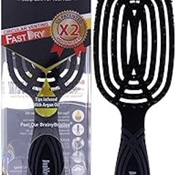 NuWay 4Hair DoubleC PRO Detangling Brush - Scalp Care & Volumizer - Patented DoubleC Curve - Hair Dryer Safe - (Black)-50