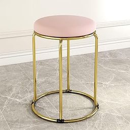 NUTECH IMPEX Vanity Stools Coffee/Tea/Milk Shop Bar Stools Bedroom Velvet Household Round Dining Stool Metal Stool Legs with Non-Slip Foot Pads, Multi-Purpose Seating (Golden Legs, Pink)-image-97