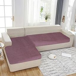 KINGLY Premium Velvet Sofa Cover for L Shape (3+2, 5 Seater) | Full Coverage, Anti-Skid | 175 cm x 1 pc, 116 cm 1 pc| VelSoft Dusky Rose | Washable Sofa Protector Mat for Home Use-image-94