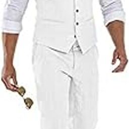 Casual Linen Beige Men's 2 Piece Suits Wedding Suits Slim Fit Groomsmen Tuxedos Summer Linen Vest Pant-image-65