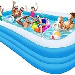 PamPam Family Inflatable Swimming Pool, 3 Metres Rectangular, Blue, Large Outdoor Pool for Kids and Adults-11
