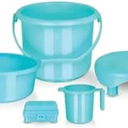 BRIJRANI POSHAK Presents,Hari Kanha JI Small Bath Set with Bucket for laddu Gopal ji Bucket, Mug, tub,soap Dish and Stool, for Nitya puja Purpose (Blue)-43