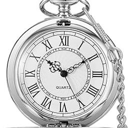 Quartz Pocket Watches Smooth Round Roman Numeral White Dial with Chain Best Gifts…-image-66