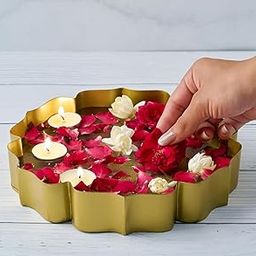 Divine Quest Urli Bowl Set for Decoration Indian - 9 Inch | Lotus Urli Bowl for Diwali Diya, Indian Decorations for Home | Brass Finish Urli for Floating Candles, Flowers.-image-93
