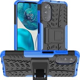 OneLike Shockproof Heavy Duty Hard Rugged Armor Dual Layer Hybrid Kickstand Protective Back Cover for Motorola Moto G82 5G - (Dazzle Tire, Blue)-18