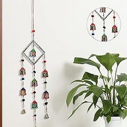 DreamKraft Handcrafted Paper Mache Bells Design Wood Windchime (57 CM, Multi)-image-16