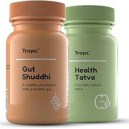 Traya Gut Health Combo Tablets, Immunity & Metabolism Boosters Tablets, Digestive Enzymes, Stress Relief, Acidity Remedies, Gutt Shuddhi (30 Tablets) + Health Tatva (60 Tablets)-23